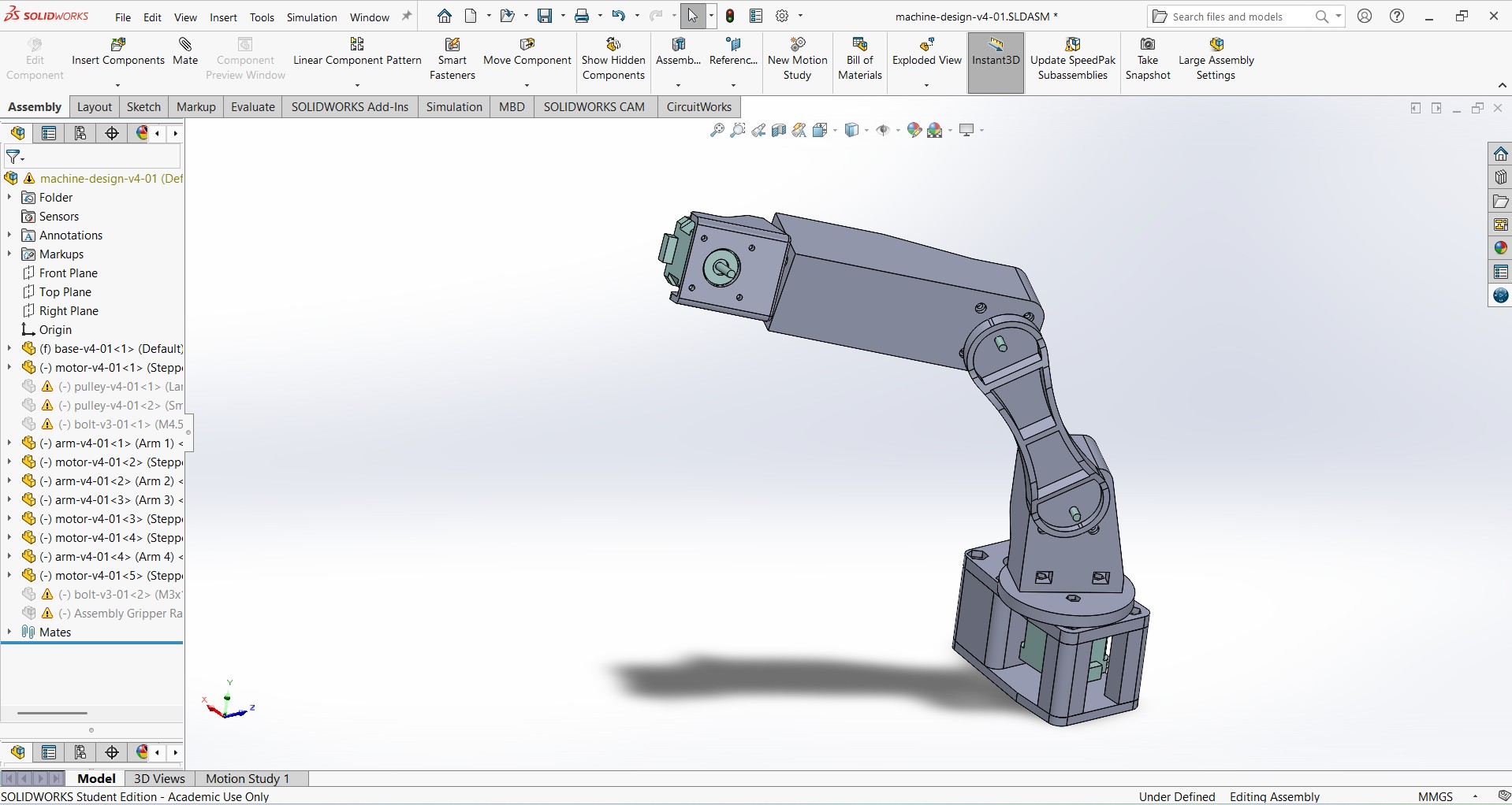 Soildworks model of the Robot arm